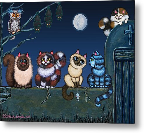 Cat Metal Print featuring the painting On An Adobe Wall by Victoria De Almeida