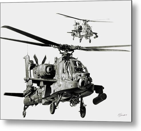 Attack Helicopter Metal Print featuring the drawing On The Way by Murray Jones