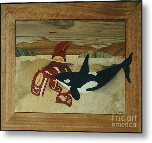 Marquetry Metal Print featuring the sculpture Orca Spirit by Jeff Adshead