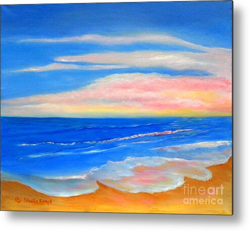 Canvas Prints Metal Print featuring the painting Peacefully Pink - Pink Seascapes by Shelia Kempf