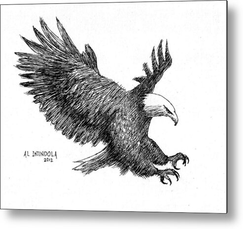 Eagle Metal Print featuring the drawing Pen and Ink Bald Eagle by Al Intindola