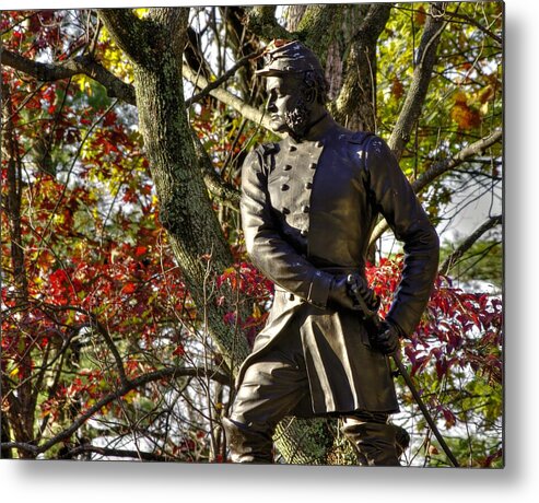 Civil War Metal Print featuring the photograph Pennsylvania at Gettysburg - Col Strong Vincent 83rd PA Volunteer Infantry Close-2B Little Round Top by Michael Mazaika