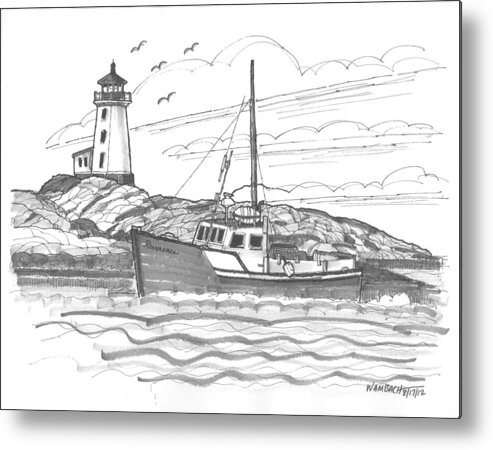 Lighthouse Metal Print featuring the drawing Peggy's Cove Lighthouse Nova Scotia by Richard Wambach