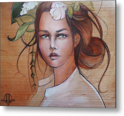 Girl Metal Print featuring the painting Peony by Jacqueline Hudson