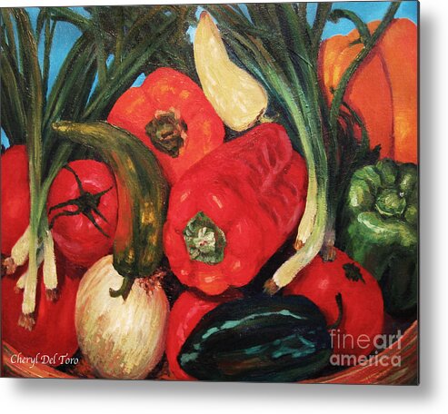 Peppers Metal Print featuring the painting Peppers by Cheryl Del Toro