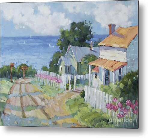 Impressionist Metal Print featuring the painting Pink Lady Lilies by the Sea by Joyce Hicks by Joyce Hicks