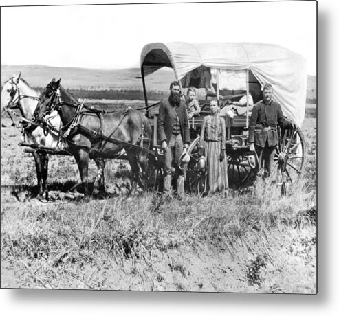 1880's Metal Print featuring the photograph Pioneer Family And Wagon by Underwood Archives