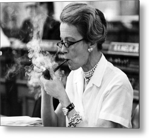 1970 Metal Print featuring the photograph Pipe Smoking Woman Legislator by Underwood Archives