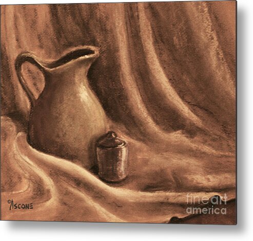 Pitcher Metal Print featuring the drawing Pitcher and Lidded Jar by Teresa Ascone