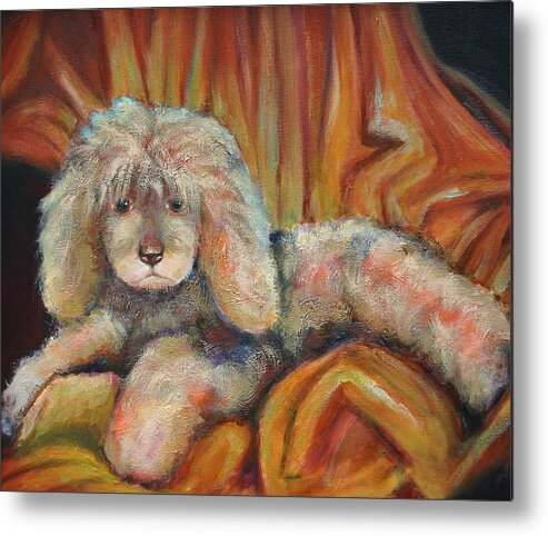 Poodle Metal Print featuring the painting Pixel The Poodle by Carol Jo Smidt