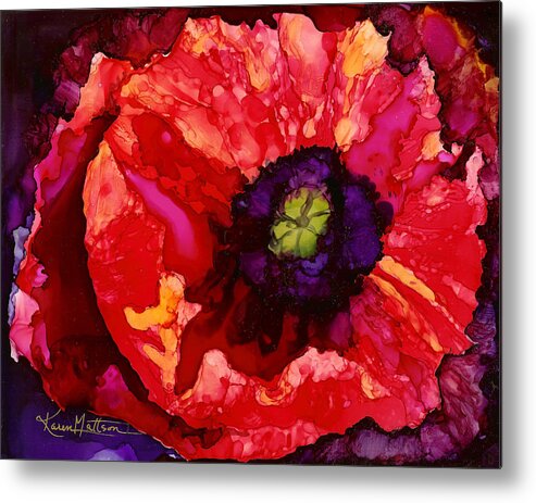 Red Poppy Metal Print featuring the painting Playful Poppy by Karen Mattson