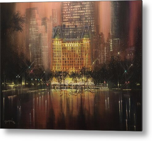  Central Park Metal Print featuring the painting Plaza Hotel New York City by Tom Shropshire