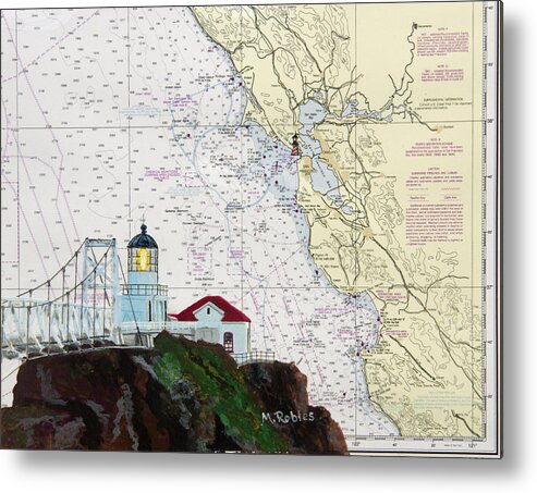 Pacific Coast Metal Print featuring the painting Point Bonita Lighthouse on NOAA Nautical Chart by Mike Robles