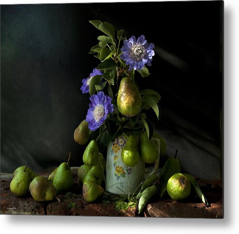 Chiaroscuro Metal Print featuring the photograph Poires Et Fleurs by Theresa Tahara