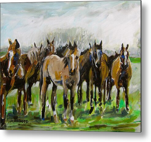 Polo Metal Print featuring the painting Polo Ponies by Alan Metzger