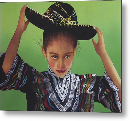 Portrait Metal Print featuring the painting Portrait of a Young Mexican Girl by Susan Santiago