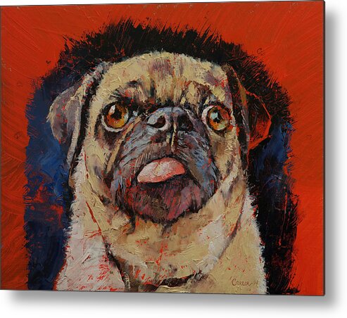 Dog Metal Print featuring the painting Pug Portrait by Michael Creese