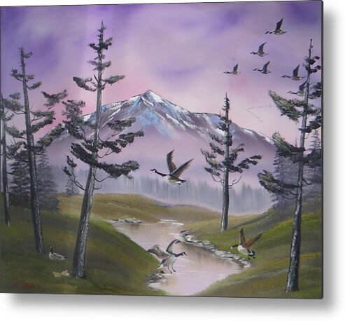  Landscape Paintings Metal Print featuring the painting Purple Sky by Kevin Brown