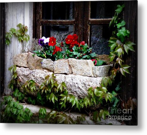 Floral Metal Print featuring the photograph Quaint Stone Planter by Lainie Wrightson