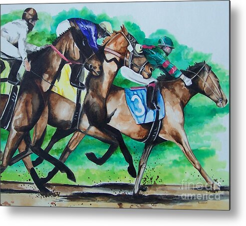 Racing Metal Print featuring the painting Race Day by Kathy Laughlin