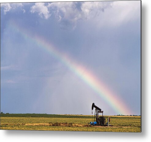 Kansas Metal Print featuring the photograph Rainbow and oil pump by Rob Graham