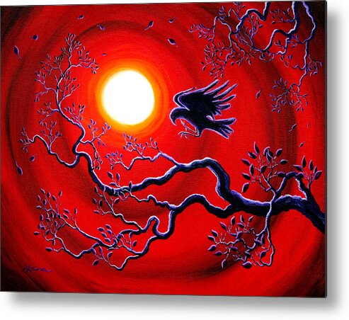 Crow Metal Print featuring the painting Raven in Ruby Red by Laura Iverson