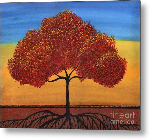 Tree Metal Print featuring the painting Red Happy Tree by Lee Owenby