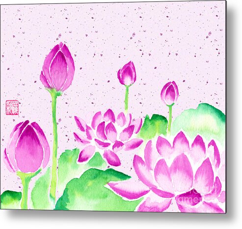 Waterlily Metal Print featuring the painting Red Waterlilies Watercolor Painting by Beverly Claire Kaiya