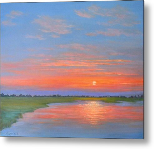 Sunrise Reflections Metal Print featuring the painting Reflections by Audrey McLeod