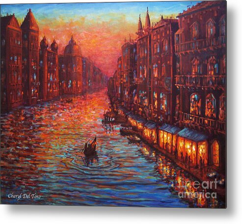 Grand Canal Metal Print featuring the painting Ride on the Grand Canal Venice by Cheryl Del Toro
