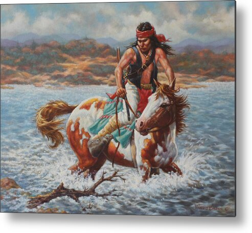 Native American Metal Print featuring the painting River Crossing by Harvie Brown