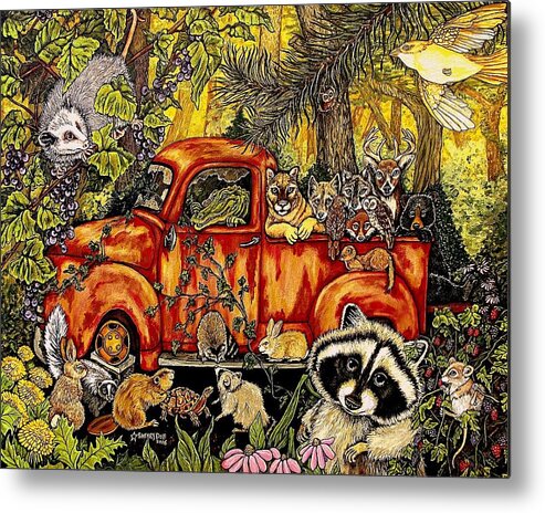 Old Pickup Truck Metal Print featuring the painting Roadtrip by Sherry Dole
