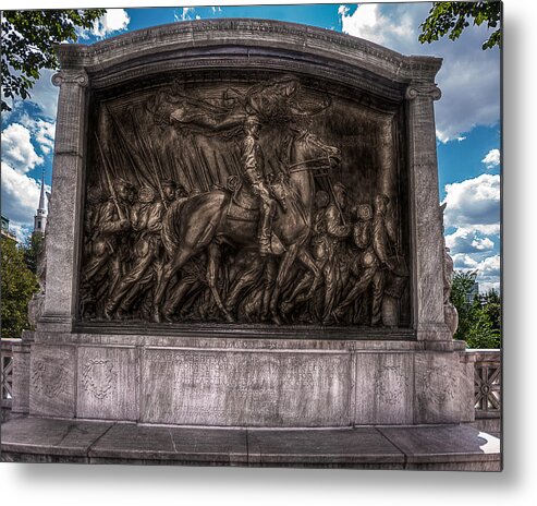 Augustus Saint-gaudens Stanford White Beacon Park Streets Boston Common Massachusetts 54th Fifty-fourth Glory Movie Memorial History Historic Landmark Freedom Trail Civil War Union Soldier Soldiers Patriot Patriotic Fort Wagner Battle South Carolina Confederacy Confederate Art Artistic Sculpture Frieze Relief Bronze Metal Print featuring the photograph Robert Gould Shaw Memorial on Boston Common by Tom Gort