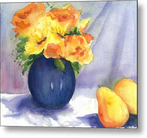 Sunflowers And Roses Metal Print featuring the painting Roses and Sunflowers by Maria Hunt