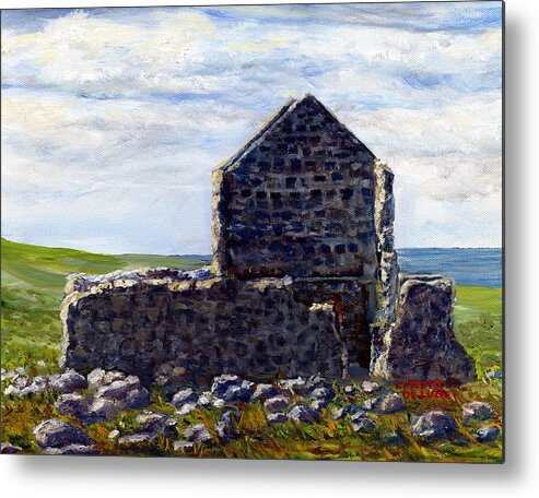 Stone Metal Print featuring the painting Ruins in Tasmania on the Sea Shore by Lenora De Lude