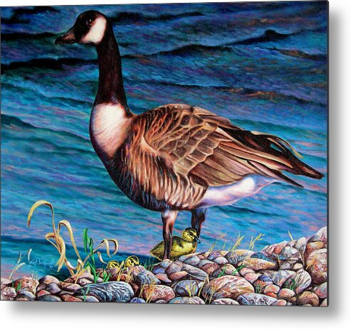 Goose Metal Print featuring the painting Running for Cover by Craig Burgwardt