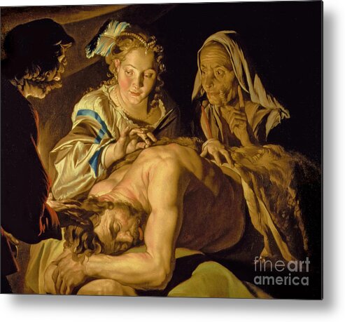 Deceit Metal Print featuring the painting Samson and Delilah by Matthias Stomer
