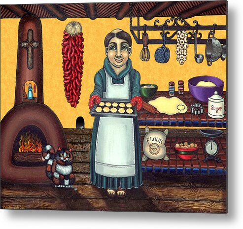 Folk Art Metal Print featuring the painting San Pascual Making Biscochitos by Victoria De Almeida