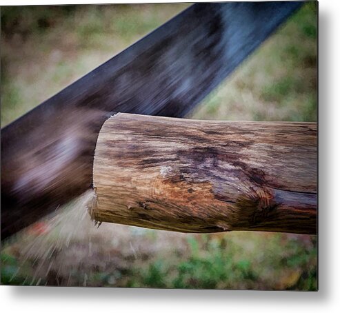 Saw Metal Print featuring the photograph Sawing The Lumber In Abstract by Gary Slawsky