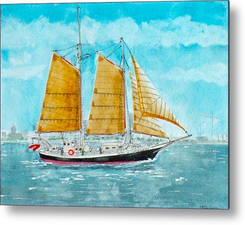 Ship Metal Print featuring the painting Schooner Spirit of Independence by Vic Delnore