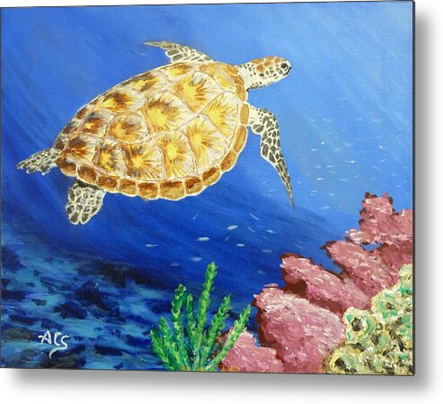 Sea Turtle Metal Print featuring the painting Sea Turtle by Amelie Simmons