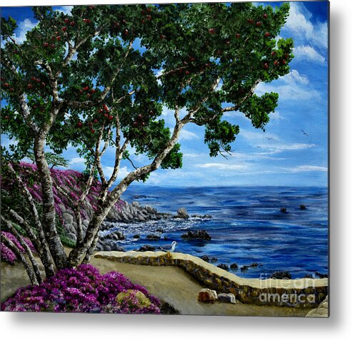 California Metal Print featuring the painting Seagull at Pacific Grove Overlook by Laura Iverson