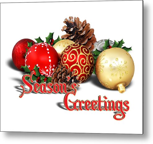 Seasons Greetings Metal Print featuring the digital art Seasons Greetings - Ornaments by Gravityx9 Designs