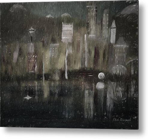Seattle Metal Print featuring the mixed media Seattle in the Rain CityScape by Dick Bourgault