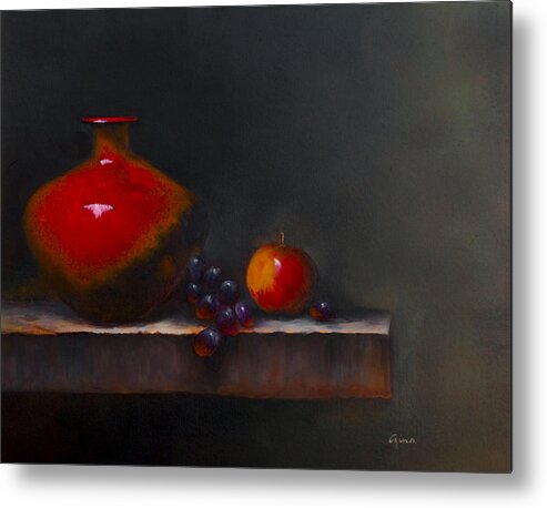 Red Vase Metal Print featuring the painting Seeing Red by Gina Cordova