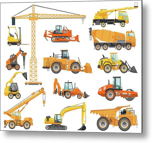 Hydraulic Platform Metal Print featuring the digital art Set Of Detailed Heavy Construction And by Alexyustus