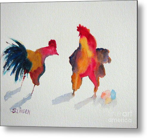 Animals - Roosters Metal Print featuring the painting Sez Who by Sandy Linden
