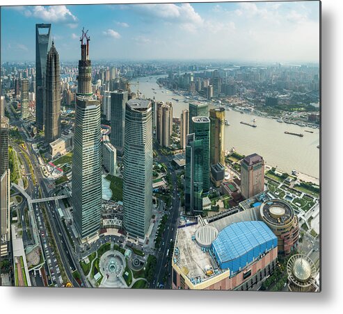 Chinese Culture Metal Print featuring the photograph Shanghai Pudong Skyscrapers Futuristic by Fotovoyager