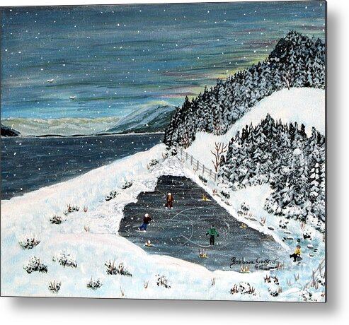 Barbara Griffin Metal Print featuring the painting Skating on Pond Garden by Barbara A Griffin