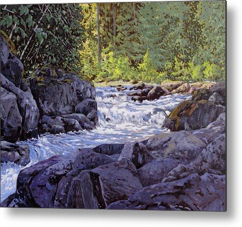 Original Oil Painting By Rob Owen. Landscape Painting Metal Print featuring the painting Skutz Falls by Rob Owen
